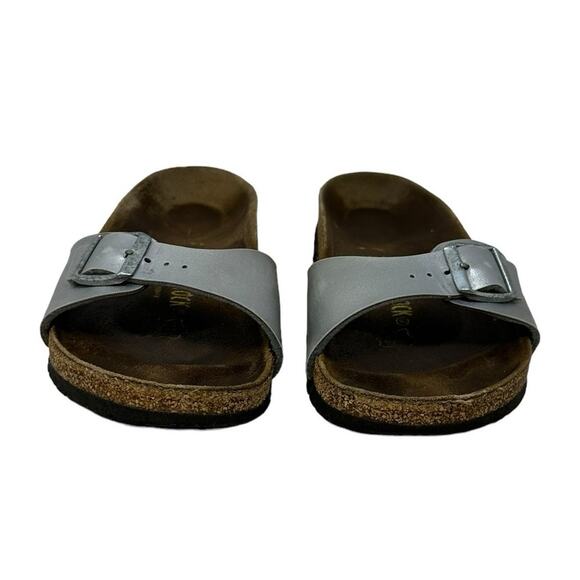 Birkenstock Silver Madrid One Strap Cork Footbed Slide Sandals Size 38 US 7 - Picture 9 of 13